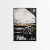 Rustic Wagon Wheel, Moody Art, Farmhouse Wall Art, Framed Canvas Print, Southwest Decor, Western Aesthetic, Above Sofa Art, Gift Idea