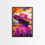 Vibrant Cowboy Painting, Chicano Art, Western Sunset Art, Pink Orange Wall Art, Afrocentric Wall Art, Canvas Print, Southwest Decor, Rustic Wall Art