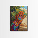 Embroidered Glove, southwest wall art, vintage folk art, botanical prints, rustic art, moody art, unique gift idea, Framed Canvas Print