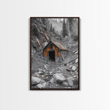 Cabin in the Woods, Rustic Barn Art, Wabi Sabi Wall Art, Moody Nature Art, Farmhouse Wall Art, Gift Idea, Framed Canvas Print, Boho Art