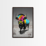 Colorful Bison Art, Southwest Wall Art, Rustic Decor, Boho Art, Buffalo Painting, Gift Idea, Canvas Print, Farmhouse Art