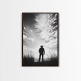 Lone Cowboy, coastal cowgirl wall art, moody art, western art, rustic decor, wabi sabi art, framed canvas print, extra wide art