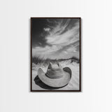 Straw Hat, coastal cowgirl wall art, wabi sabi art, beach photography, western decor, rustic art, framed canvas print, minimalist art