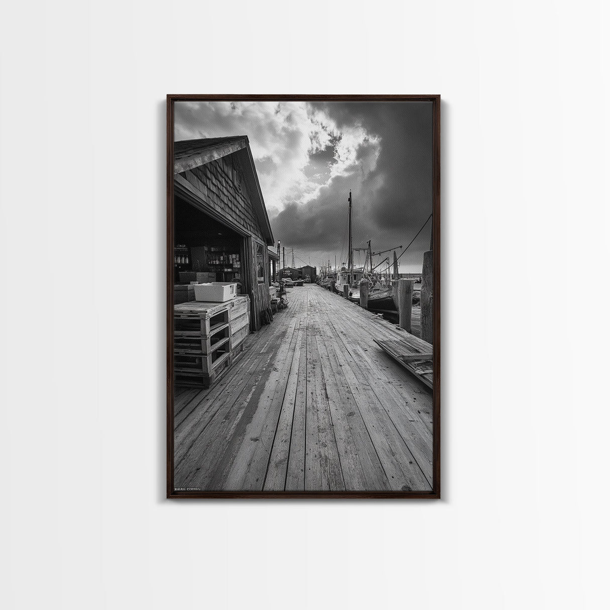 Fishing Dock, coastal decor, nautical wall art, seascape painting, rustic wall art, Nantucket painting, framed canvas print, horizontal art