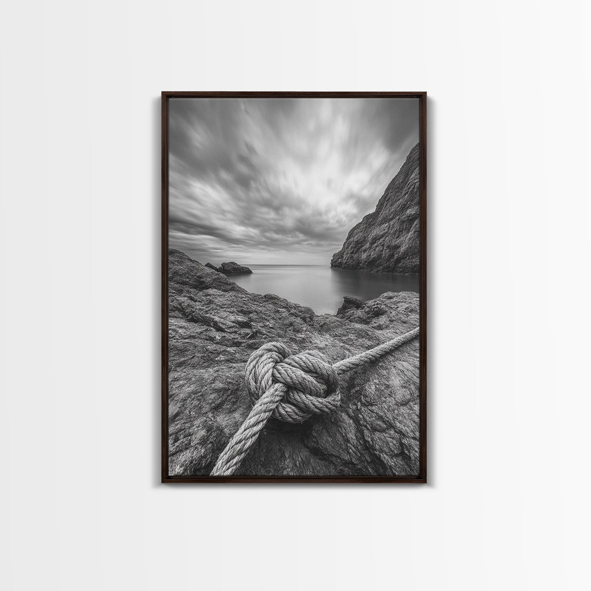 Nautical art, rope knot, coastal decor, moody art, wabi sabi art, rustic photography, living room art, canvas print, panoramic wall art