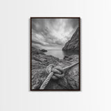 Nautical art, rope knot, coastal decor, moody art, wabi sabi art, rustic photography, living room art, canvas print, panoramic wall art