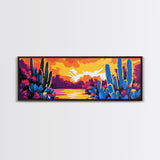 Sunset Desert Cacti, Joshua tree art, southwest wall art, extra wide art, pink orange wall art, minimalist art, Canvas Print