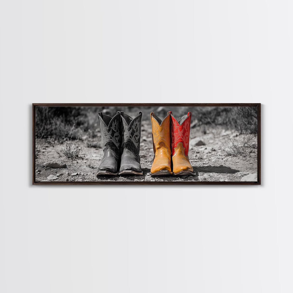 Cowboy Boots, Western Decor, Rustic Wall Art, Country Style Art, Farmhouse Art, Moody Art, Extra Wide Art, Framed Canvas Print
