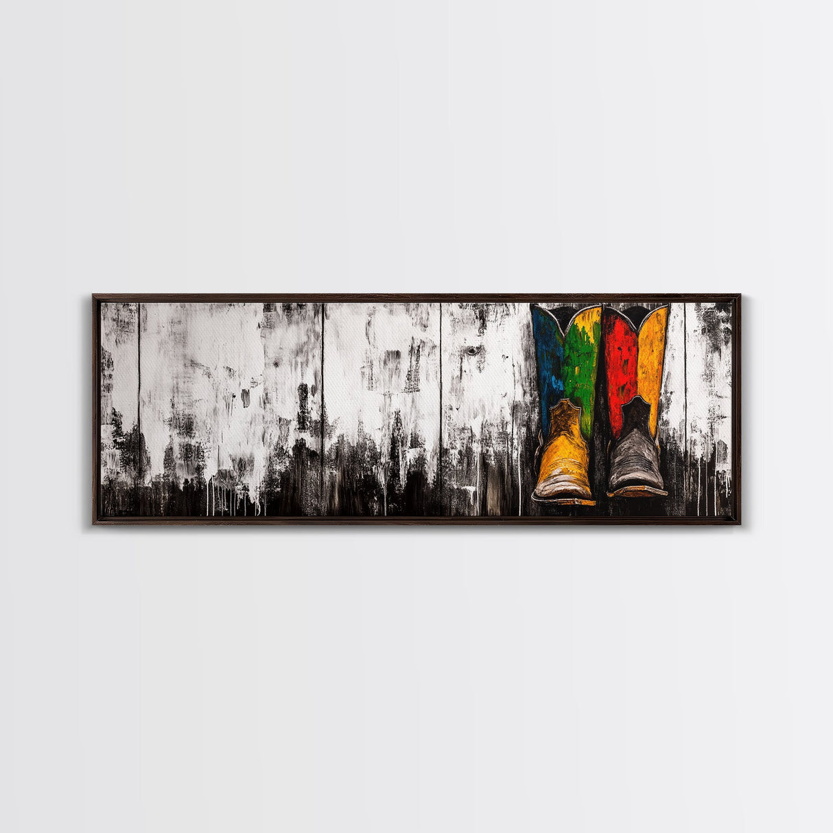 Western Boots, black cowgirl painting, rustic decor, farmhouse art, extra wide art, chicano art, Canvas Print, unique gift idea