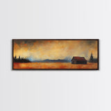 Rustic Wall Art, Framed Canvas Print, Barn Landscape Oil Painting, Moody Art, Extra Wide Art, Fall Decor, Living Room Art, Above Couch Art