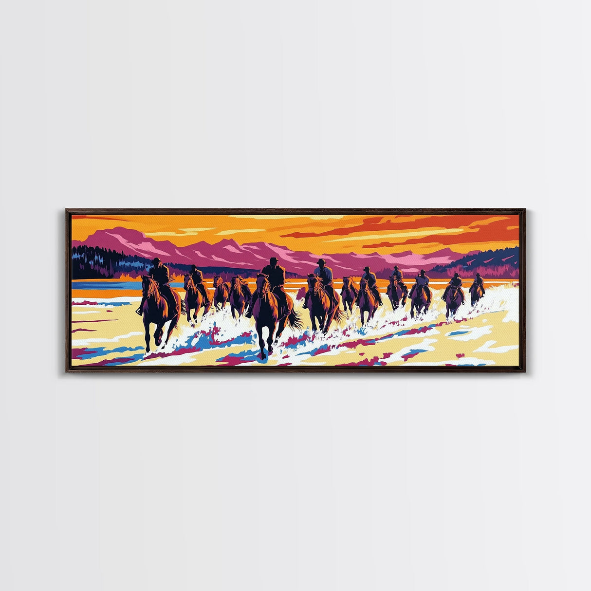 Cowboy Art, Framed Canvas Print, Southwest Wall Art, Vintage Horse Art, Rustic Wall Art, Extra Wide Art, Above Sofa Art, Gift Idea