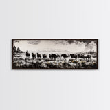 Black And White Wall Art, Framed Canvas Print, Vintage Horse Art, Rustic Wall Art, Extra Wide Art, Moody Art, Western Art, Above Bed Art