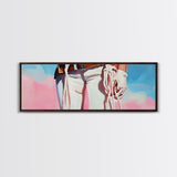 Cowgirl Holding Rope, black cowgirl painting, pink orange wall art, rustic wall art, western decor, framed canvas print, wall decor