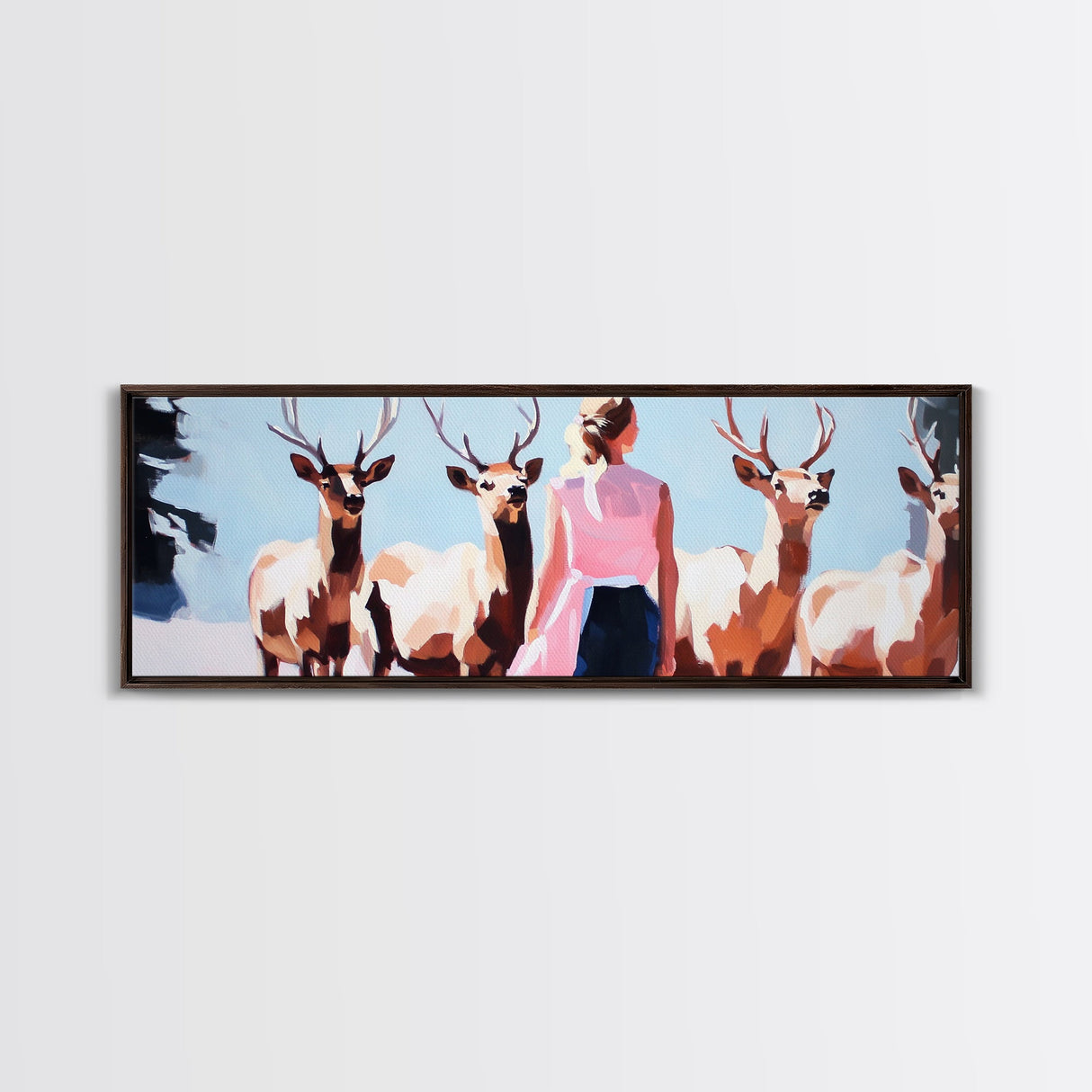 Elk Herd Painting, Mountain Landscape, Rustic Art, Southwest Wall Art, Hunting Lodge Art, Extra Wide Art, Framed Canvas Print
