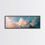 Cloud painting, sky wall art, soft pastel art, extra wide art, bedroom art, panoramic painting, framed canvas print, wabi sabi art