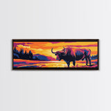 Buffalo painting, colorful animal art, rustic decor, extra wide art, framed canvas print, southwest wall art, landscape painting, wild west art