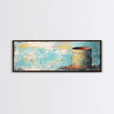 Rustic Tin, wabi sabi art, rustic wall art, teal wall art, farmhouse art, kitchen decor, Framed Canvas Print, above sofa art
