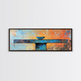 Blue Bowl, minimalist art, wabi sabi art, extra wide art, framed canvas print, sage green wall art, horizontal wall art, therapy art