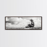 Man On Beach, Wabi Sabi Art, Framed Canvas Print, Coastal Landscape Art, Moody Art, Rustic Decor, Above Sofa Art, Minimalist Wall Art