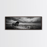 Covered Wagon, coastal cowgirl wall art, rustic decor, farmhouse art, long narrow wall art, framed canvas print, extra wide art