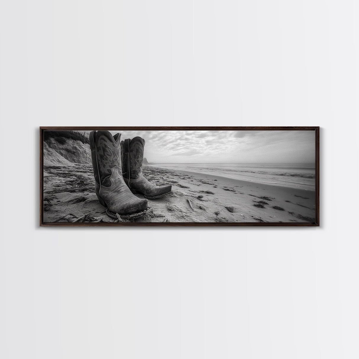 Cowboy Boots, coastal wall art, rustic decor, boho art, wabi sabi art, cowboy painting, framed canvas print, western style decor