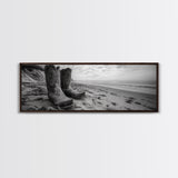 Cowboy Boots, coastal wall art, rustic decor, boho art, wabi sabi art, cowboy painting, framed canvas print, western style decor