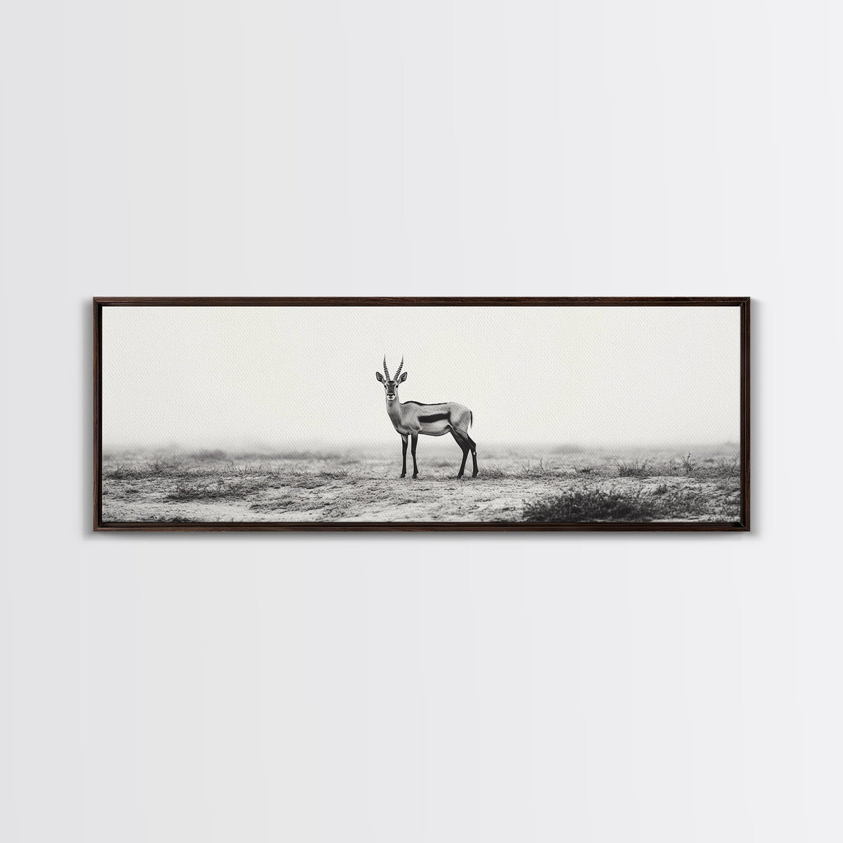 Lone Gazelle, moody art, southwest wall art, extra wide art, wabi sabi art, minimalist art, framed canvas print, panoramic painting