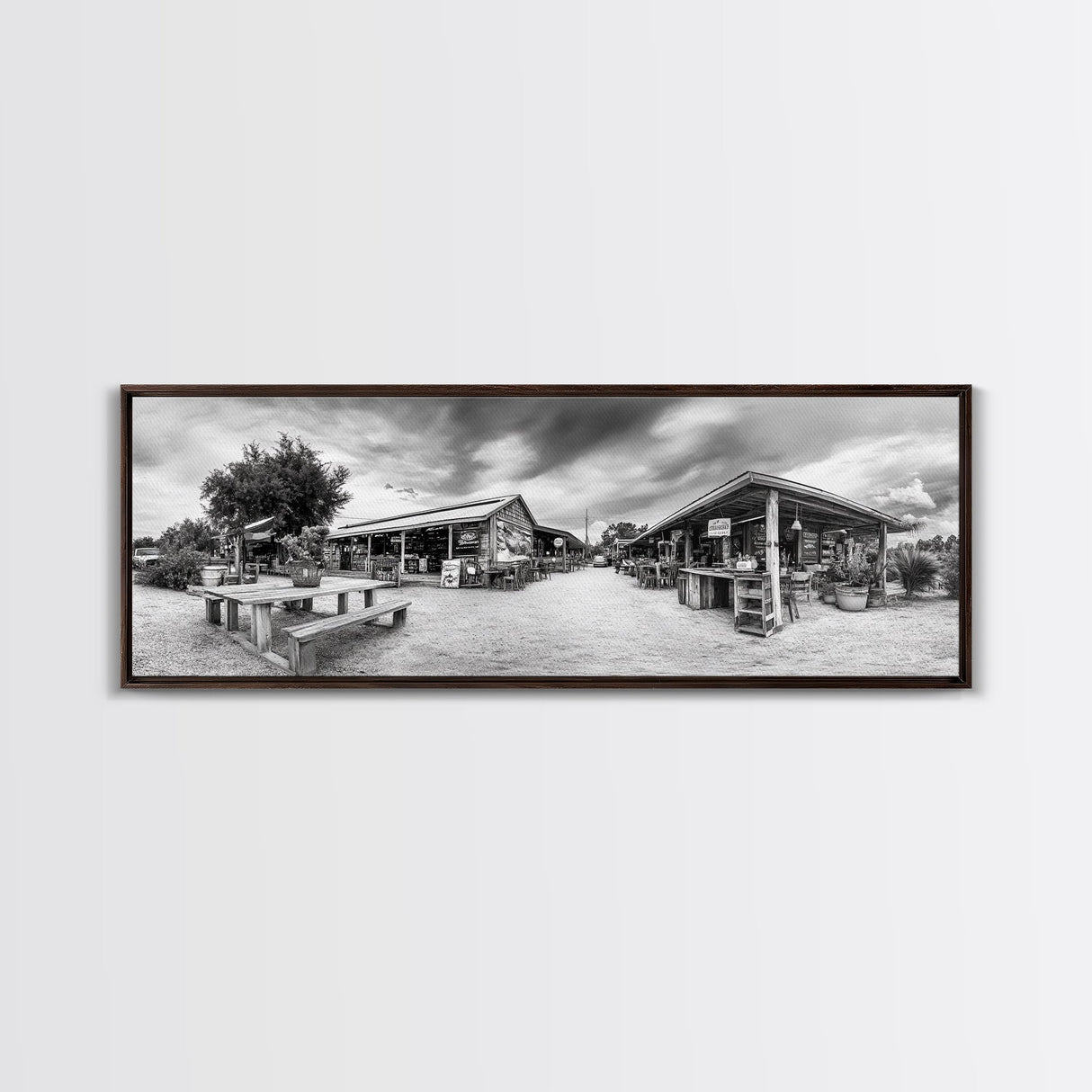 Rustic market, farmhouse art, country decor, panoramic art, extra wide art, rustic wall art, framed canvas print, landscape painting, wabi sabi art