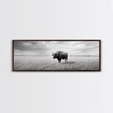 Lone buffalo, western landscape, rustic wall art, panoramic art, extra wide art, farmhouse decor, framed canvas print, wildlife painting, bull and bear art