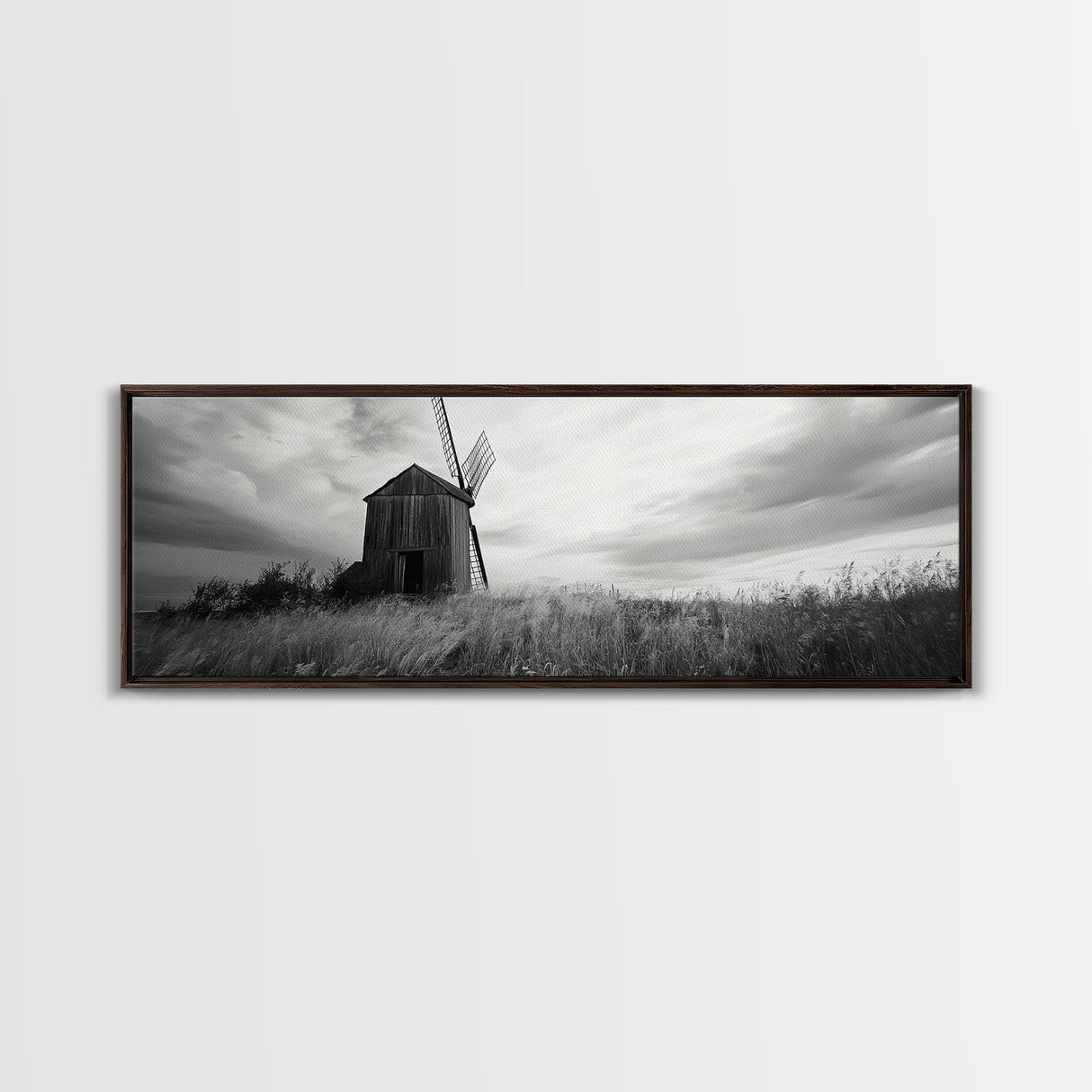 Rustic Windmill, panoramic art, farmhouse art, extra wide wall art, windmill wall art, landscape painting, framed canvas print