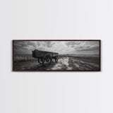 Wagon at Sunset, rustic art, farmhouse art, vintage horse art, tall narrow art, antique farm painting, framed canvas print