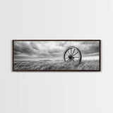 Wagon Wheel, rustic decor, farmhouse art, extra wide art, panoramic painting, country decor, cowboy art, framed canvas print, moody art