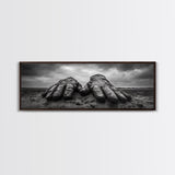 Leather Work Gloves, rustic wall art, moody art, wabi sabi art, extra wide art, panoramic art, farmhouse art, framed canvas print, cowboy art