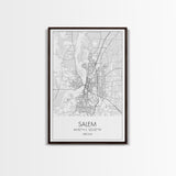 Salem Street Map, Oregon Map, City Map Art, Minimalist Art, Wall Art, Canvas Print, Dorm Room Décor, Graduation Gift, Travel Wall Print