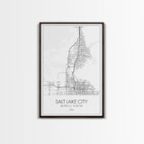 Salt Lake City Street Map, Utah Map, City Map Art, Minimalist Art, Wall Art, Canvas Print, Home Décor Wall Art, Friendship Gift, Travel Art