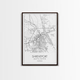 Shreveport Street Map, Louisiana Map, City Map Print, Minimalist Art, Wall Art, Canvas Print, Wall Decoration, Aviation Gift, Travel Décor