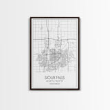 Sioux Falls Street Map, South Dakota Map, City Map Print, Minimalist Art, Wall Art, Canvas Print, Dorm Room Décor, Gifts For Her