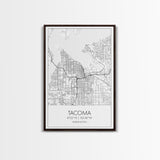 Tacoma Street Map, Washington Map, City Map Print, Modern Wall Art, Wall Art, Canvas Print, Wall Hanging, Housewarming Gift, Travel Art