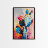 Flowering Cactus Framed Canvas Print - Desert Plant Wall Art, Living Room Decor, Modern Artwork, Unique Succulent Art for Bedroom and Office