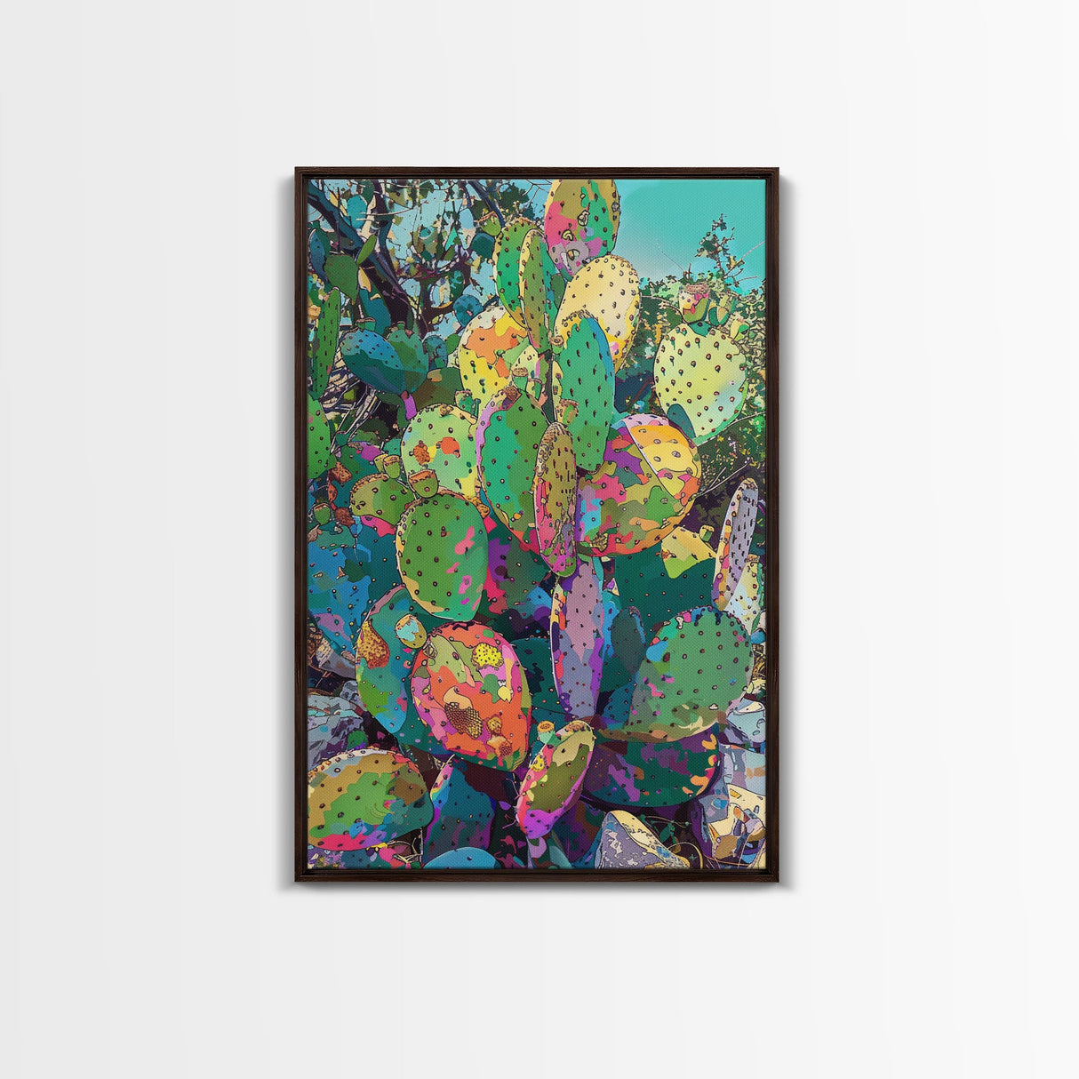 prickly pear cactus wall art Vibrant Prickly Pear Cactus in Abstract Style