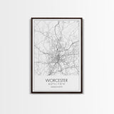 Worcester Street Map, Massachusetts Map, City Map Print, Minimalist Art, Wall Art, Canvas Print, Home Office Wall Art, Unique Travel Gifts