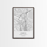 Zurich Street Map, Switzerland Map, Europe City Map Print, Minimalist Art, Wall Art, Canvas Print, Travel Art, Wall Hanging, Honeymoon Gift