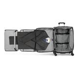 Travelpro Crew Classic medium check-in spinner opened with the fold-out suiter