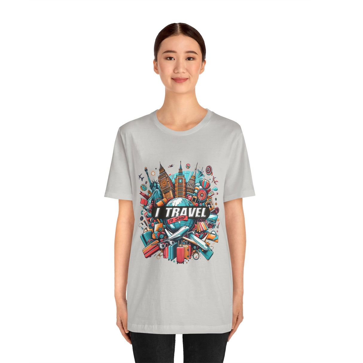 Camiseta a todo color "Viajo Para Comprar" 