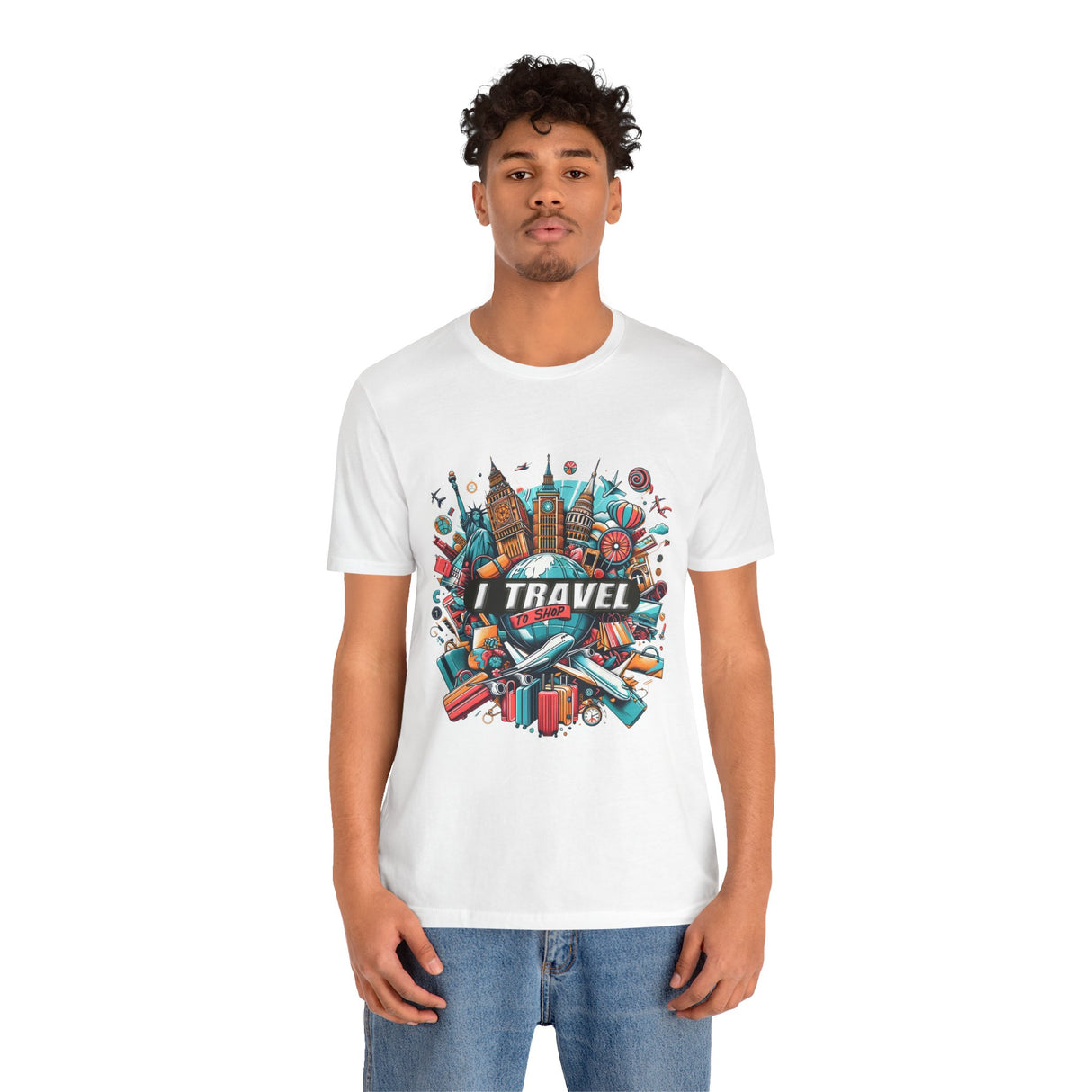 Camiseta a todo color "Viajo Para Comprar" 