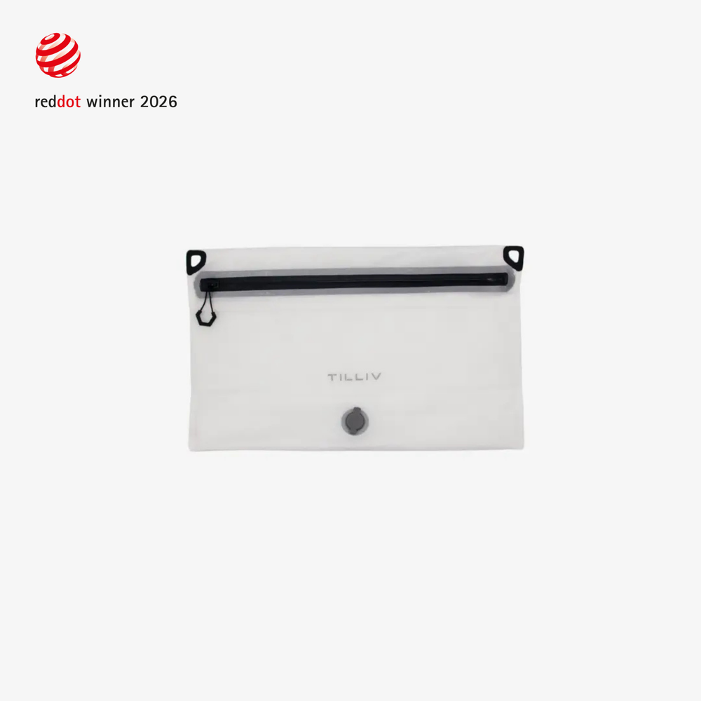TILLIV Compak Medium vacuum pack in Digital White, empty, viewed from the front