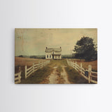 Old Photo Print Of An 1800s Farmhouse, White Picket Fences, Vintage Style Wall Art, Framed Canvas Print, Rustic Primitive Wall Art