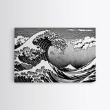 Black and White Wave Canvas Print, Hokusai Inspired Wall Art, Japanese Style Wall Art, Living Room Home Decor, Unique Wall Art