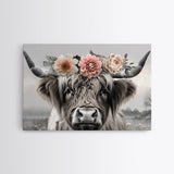 Cute Framed Canvas Wall Art, Cute Cow Wearing Flowers, Farmhouse Decor, Farmhouse Wall At, Extra Large Boho Decor, Minimalist Modern Art