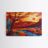 Midcentury Modern Pop Art Desert Landscape Painting Canvas Print, Framed Wall Art, Southwestern Decor, Home Decor Wall Art, Country Decor